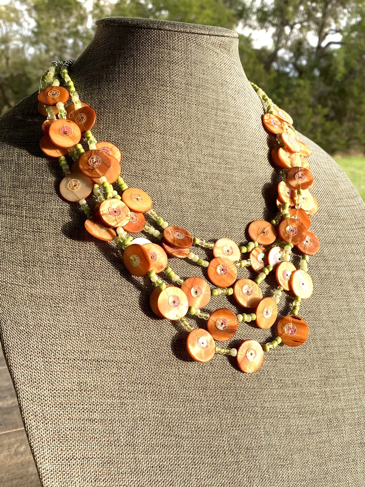 Joan Rivers Mother-of-Pearl Discs Glass Beads Multi-Strand Necklace 20”+3”