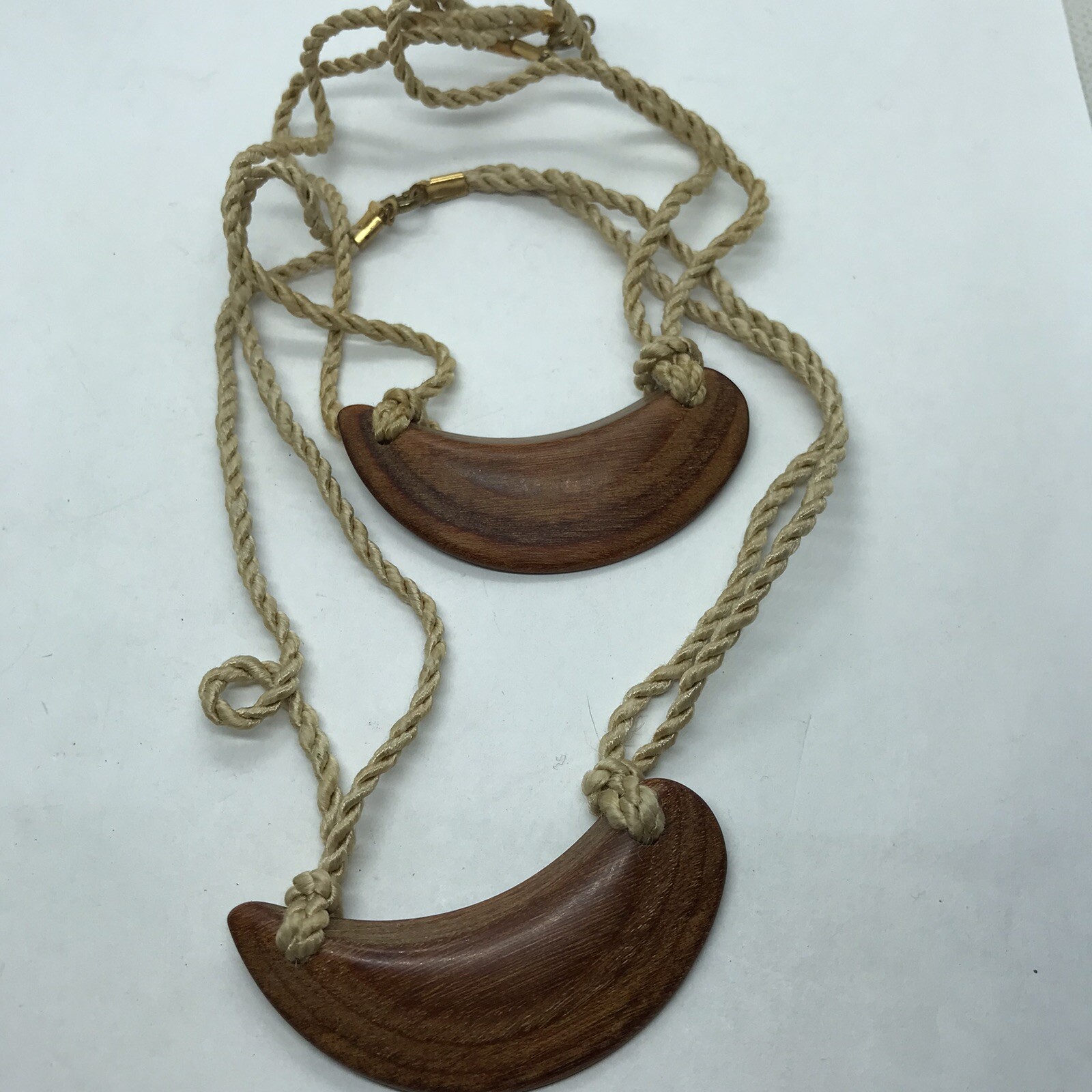 Vintage Necklace Lot Boho Wood Corded Natural Earth tones Brown Choker 70s hippy