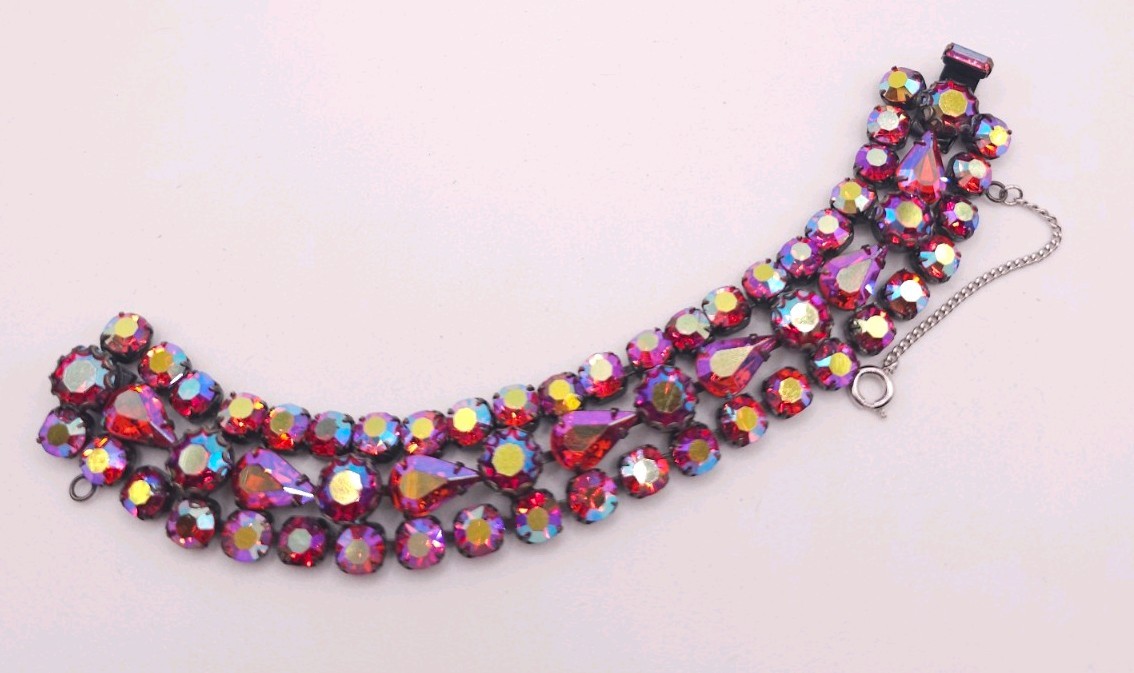 VTG Regency Fuchsia Pink Red AB Rhinestone Bracelet STUNNING