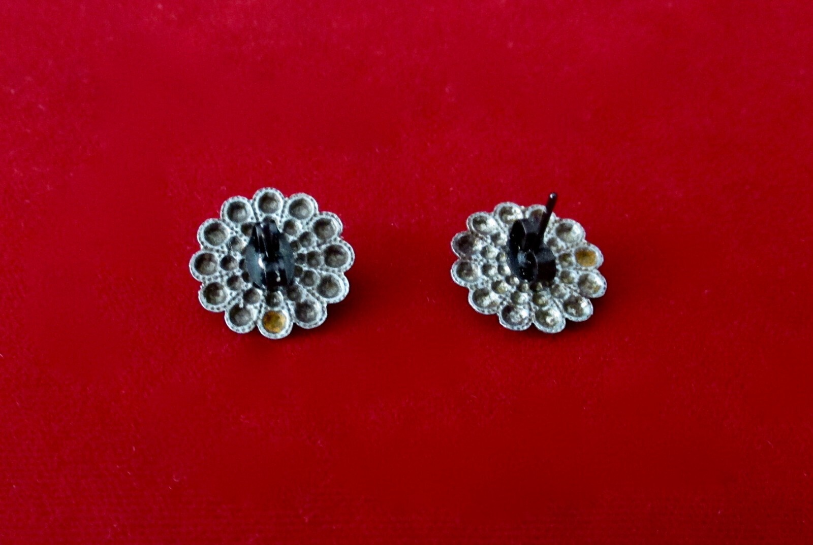 Pair of Antique 1/2-Inch In Diameter Cut Steel Stud Earring Jackets