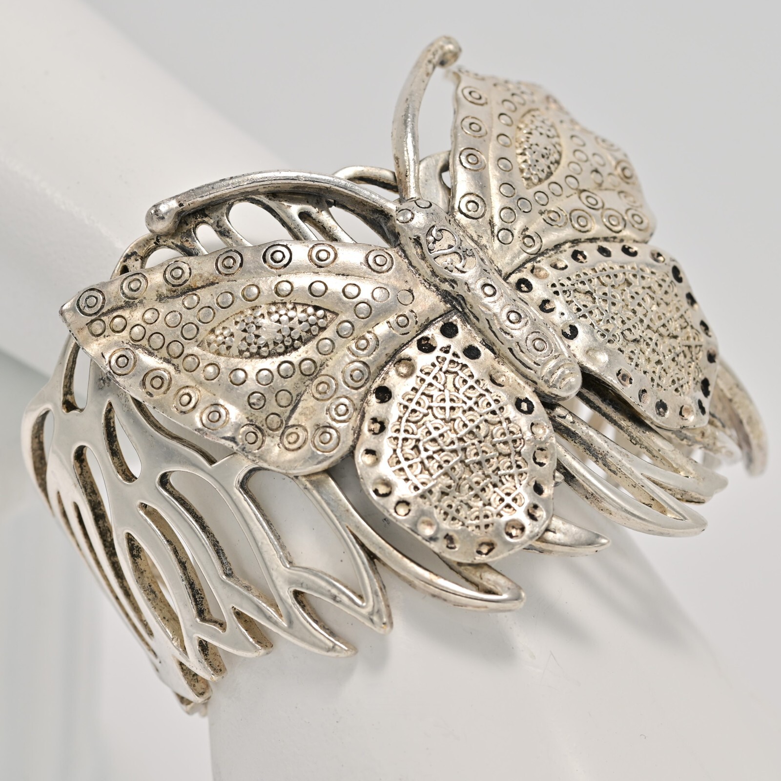 Antique Vintage Original Designer MCM Silver Butterfly Cuff Estate Bracelet
