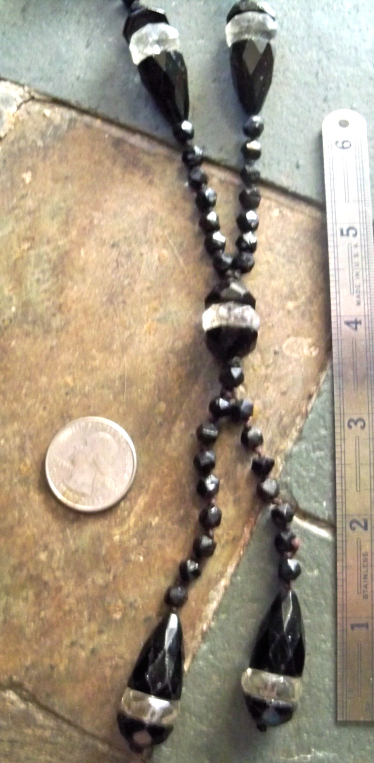 RARE Large CUT VINTAGE vauxhall NECKLACE art deco long lariat tassel CZECH bead