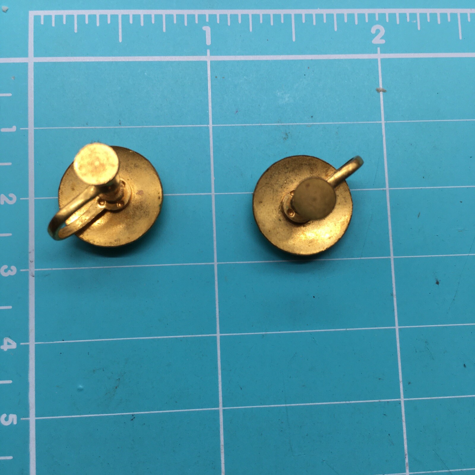 Guilloche Floral Earrings Gold Tone Teal Blue Pink Rose Painted Screw Back .5″