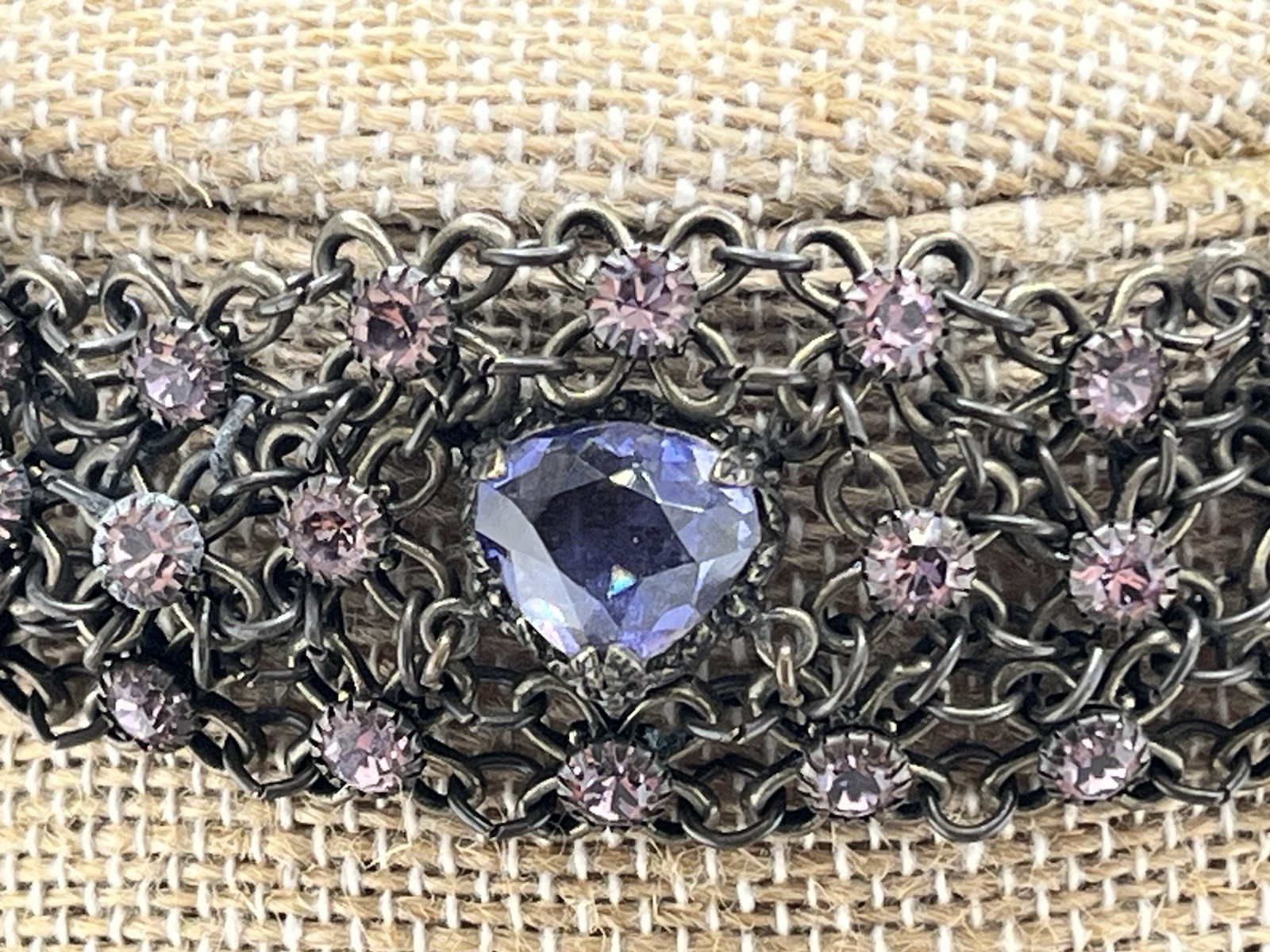 Vintage Kenny Ma san francisco Necklace 16 1/2 In Pink And Purple Rhinestones