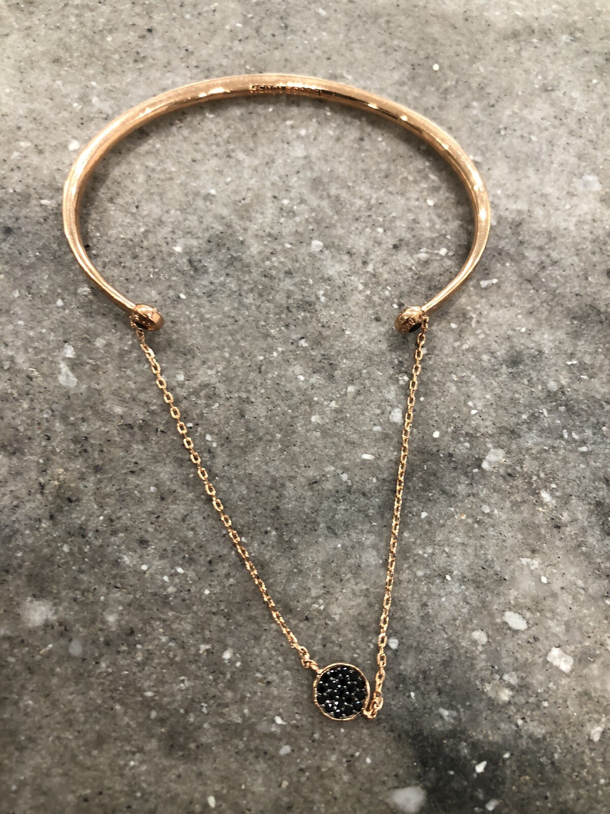 Henri bendel Rose Gold Plated Bracelet Blk Crystal Charm