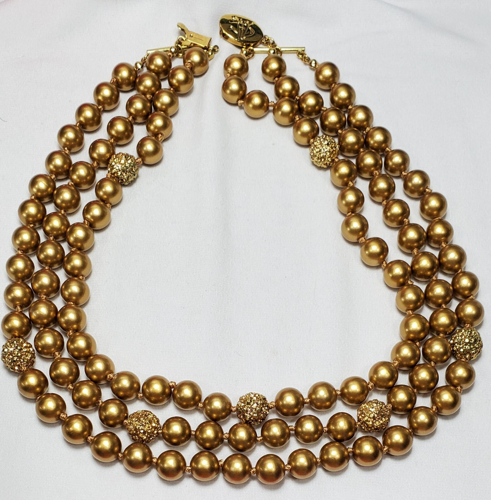 Vintage Gold Yellow Signed Multi Stranded Bead Necklace 18″