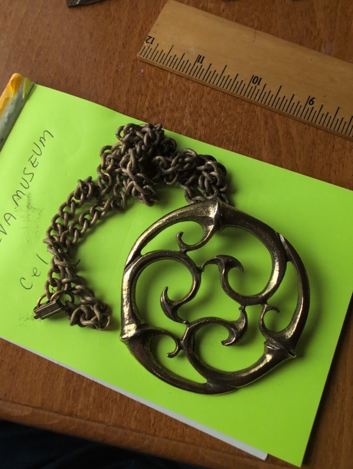 Alva Museum Replicas Brass Celtic Triskele Necklace Vintage Signed 24″