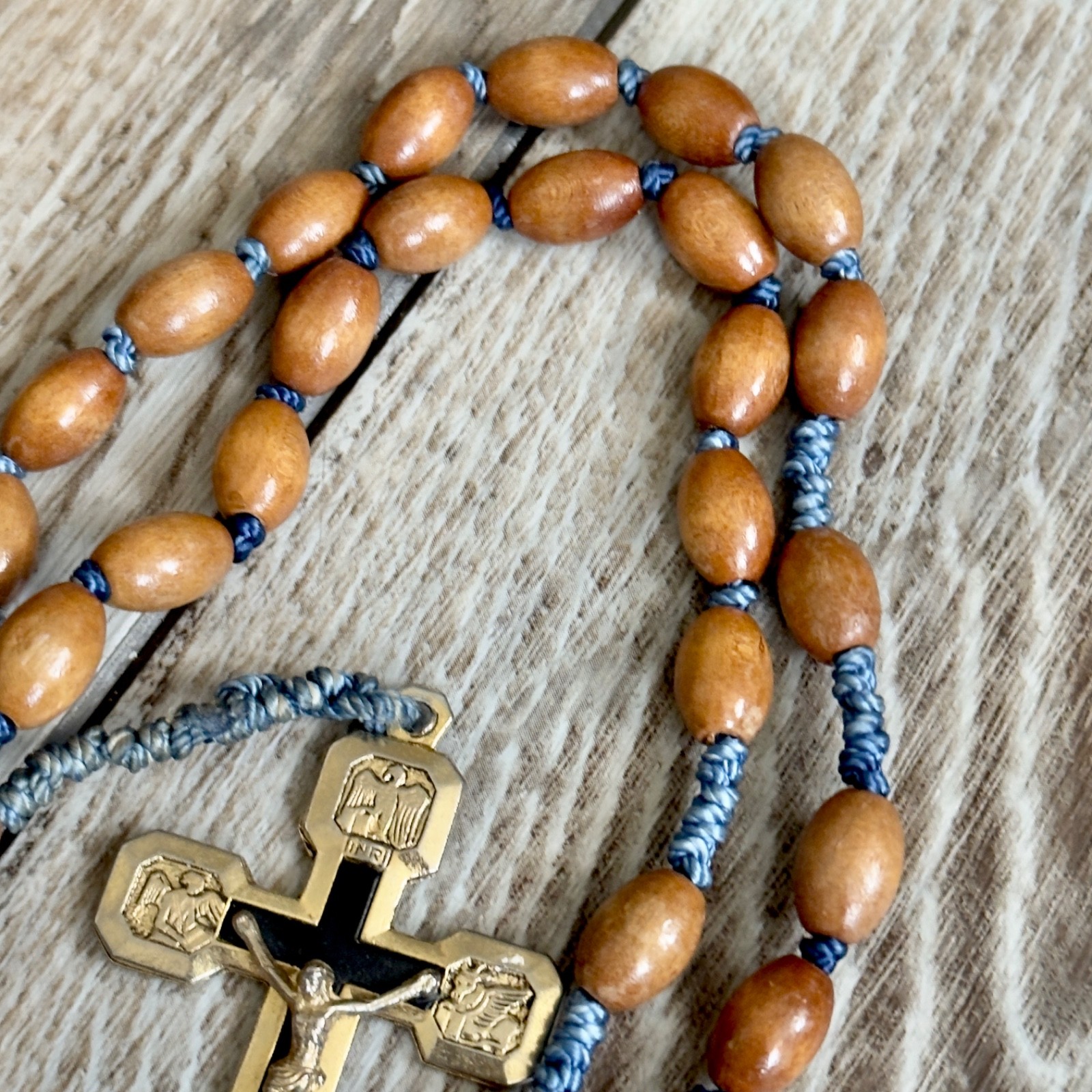 Vintage Rosary Religious Madre Del Buon Consiglio Proteggimi Wooden Beads