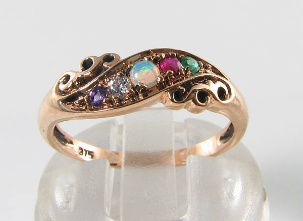 9K 9CT ROSE GOLD AMETHYST DIAMOND OPAL RUBY EMERALD ADORE GYPSY BAND RING