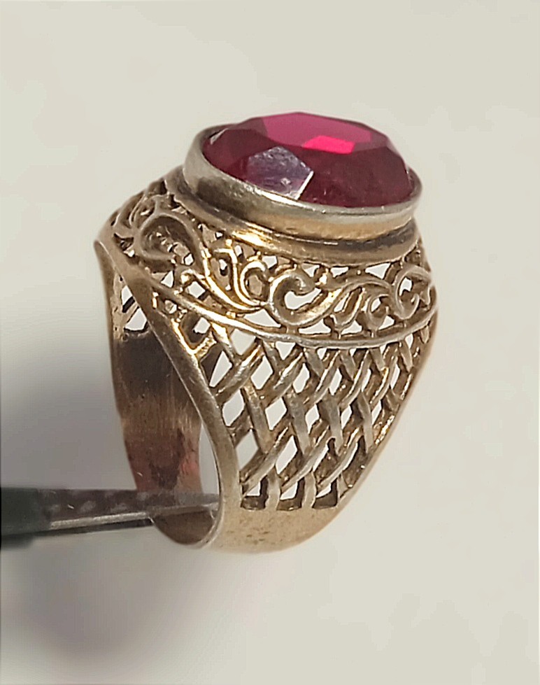 Old Vintage Soviet Union Silver 875 USSR Ring Red Stone Ruby Size US 6.9/17.5mm
