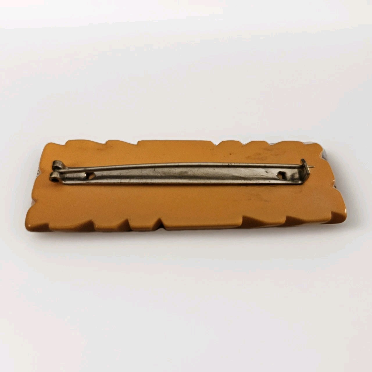 Vintage Butterscotch Bakelite Carved Brooch Art Deco C Clasp Tested w Semichrome