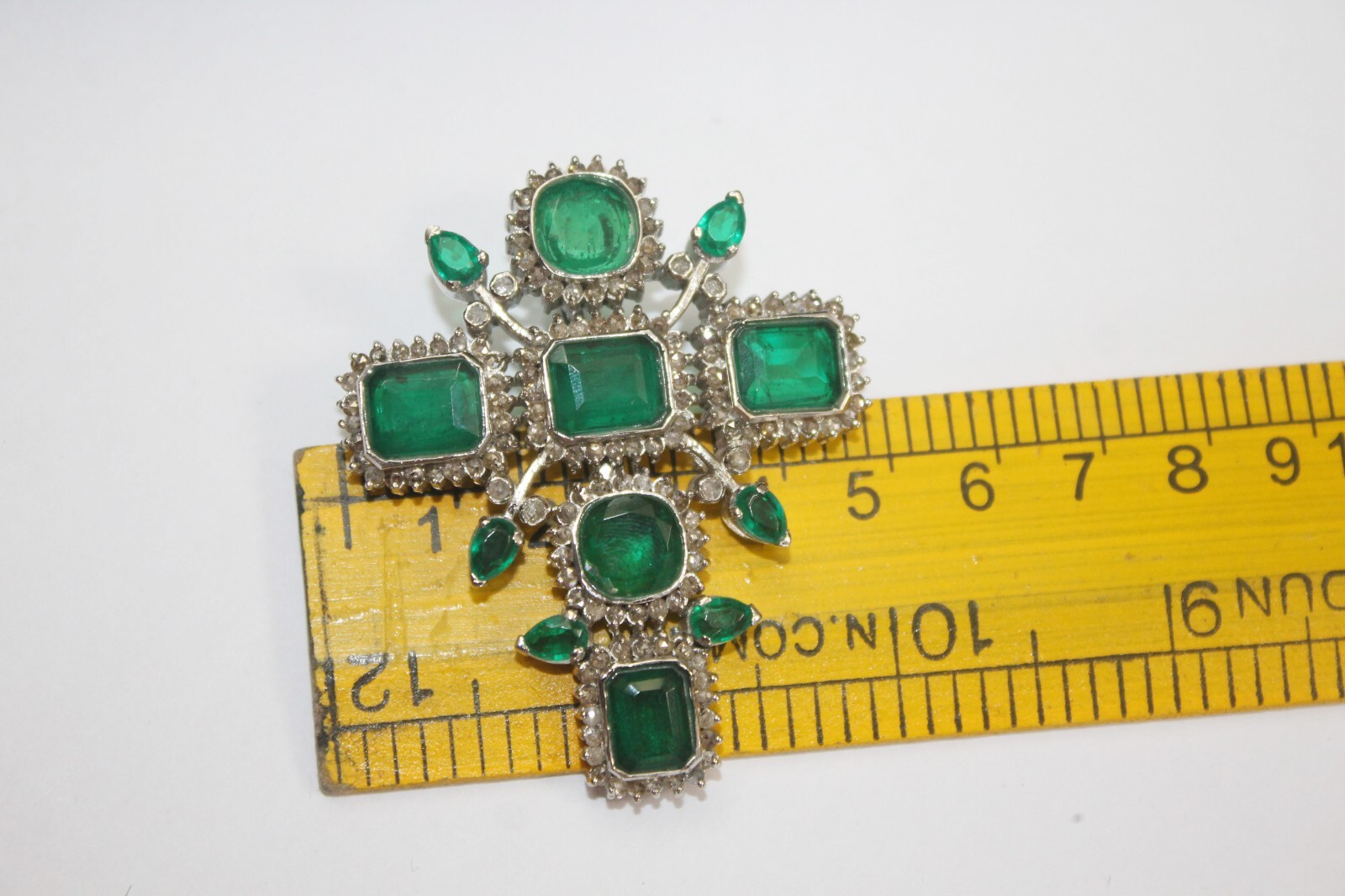 4.50ct Rose Cut Diamond Victorian 925 Sterling Silver Emerald Cross Pendant