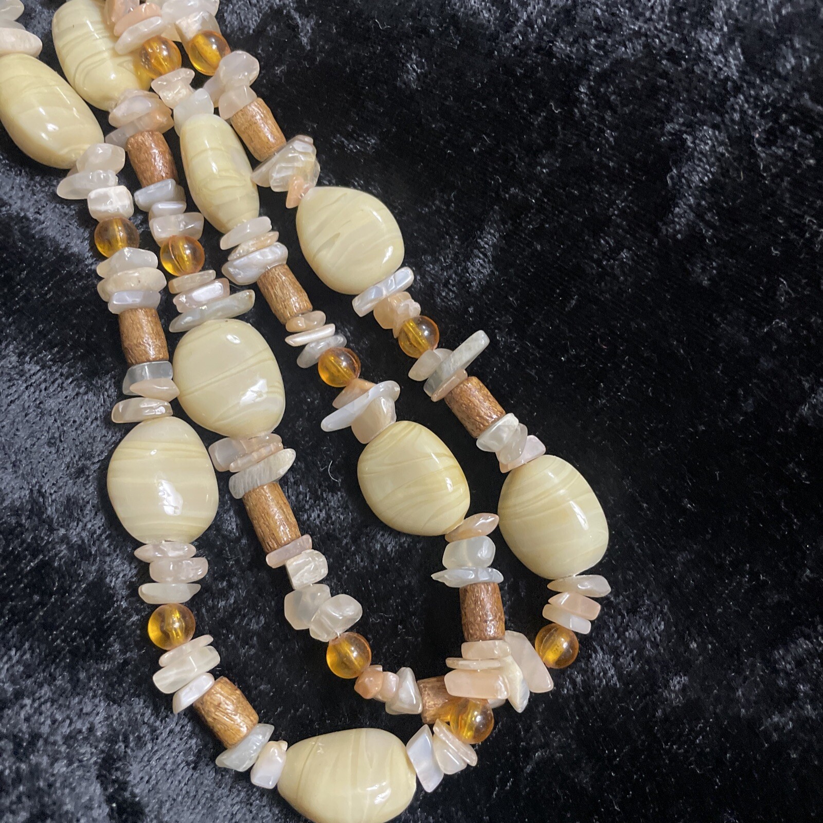 Vtg different Colors shapes natural stone beads double layer adjustable necklace