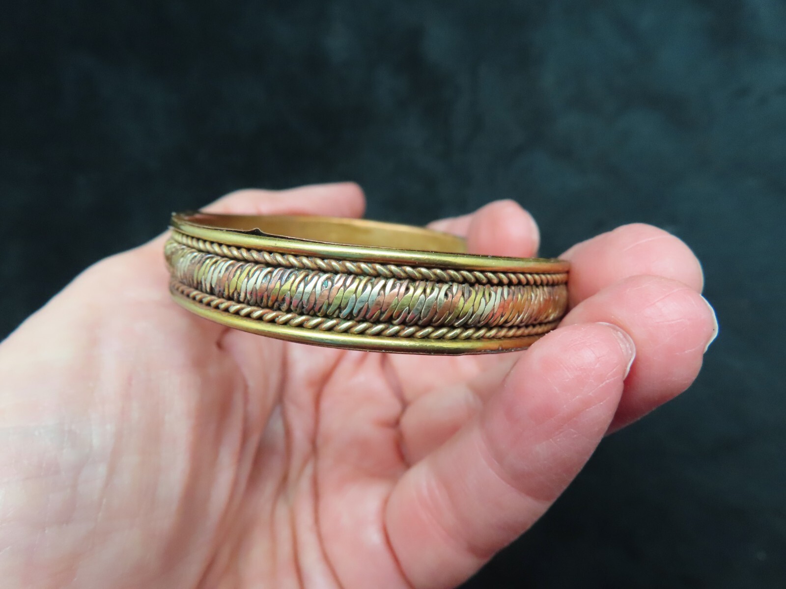 Vintage Brass & Silver Tone & Copper Cuff Bracelet