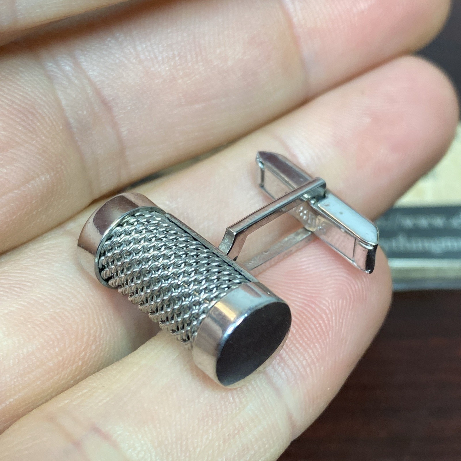 Vtg Round MESH Swank Cuff Links Tie Clip Bar Set (LOOKS LIKE A RETRO MICROPHONE)
