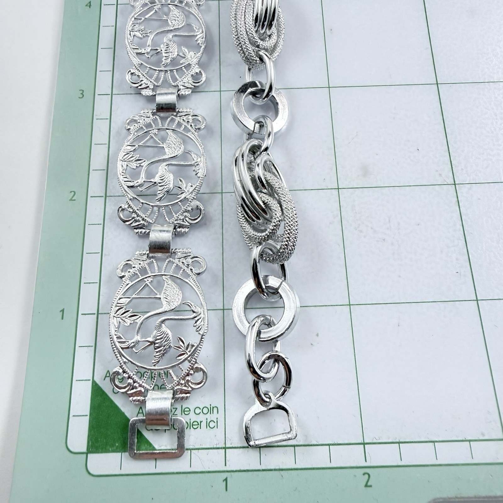 Vintage Two GERMANY Silver Tone Lightweight Bracelets Flamingo & Chain Link