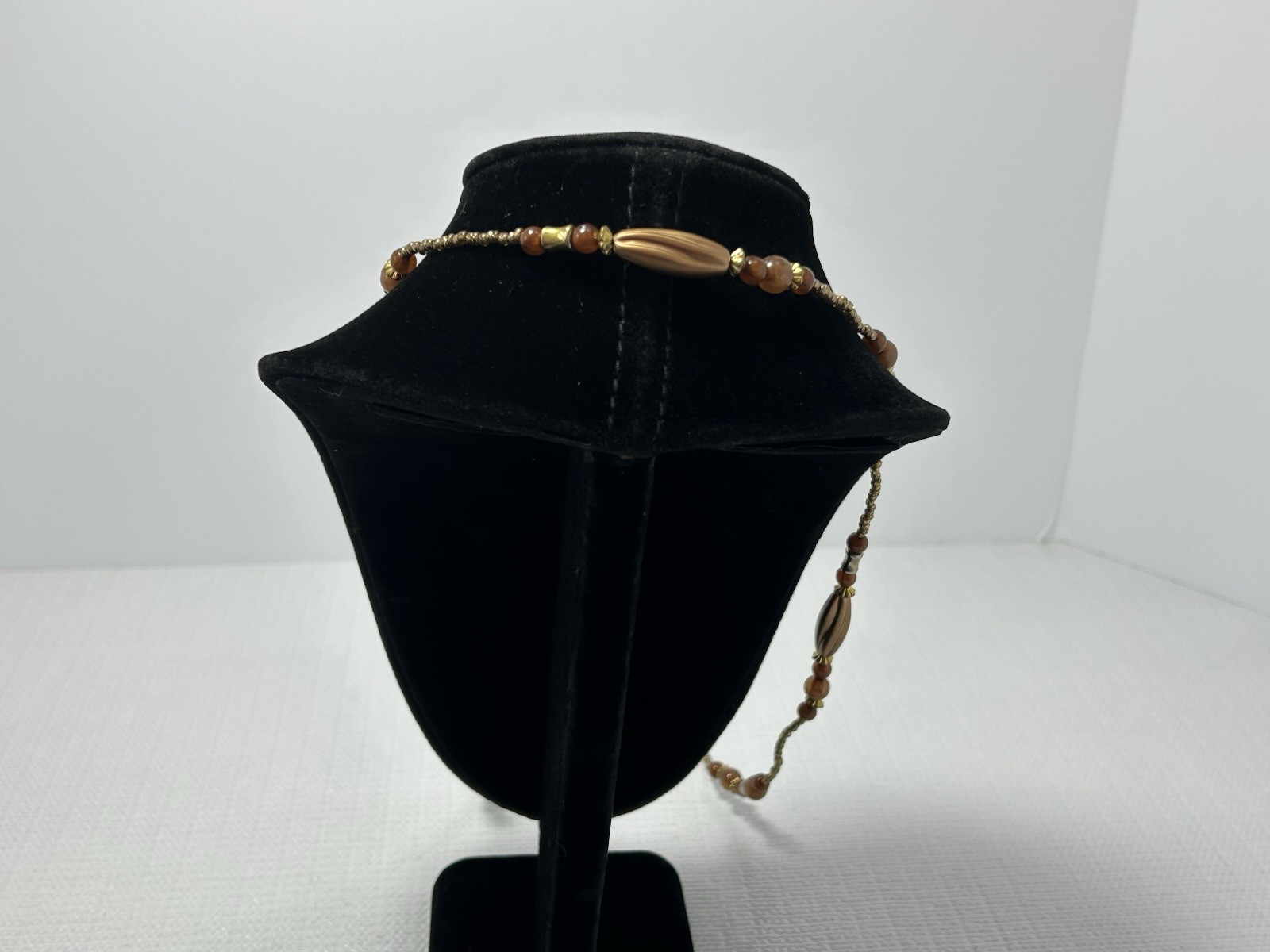 Vintage Brown & Copper Tone Beaded Granny Grandma Core Necklace