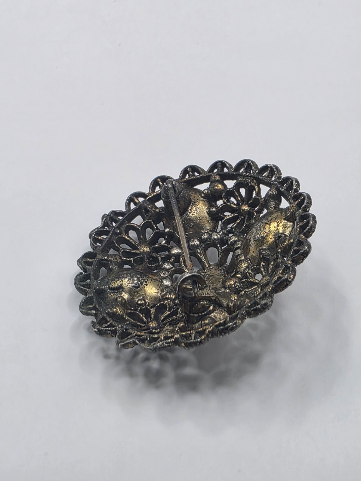 Vintage New England Glass Works Czech Filigree MultiColored Gemstones Pin Brooch