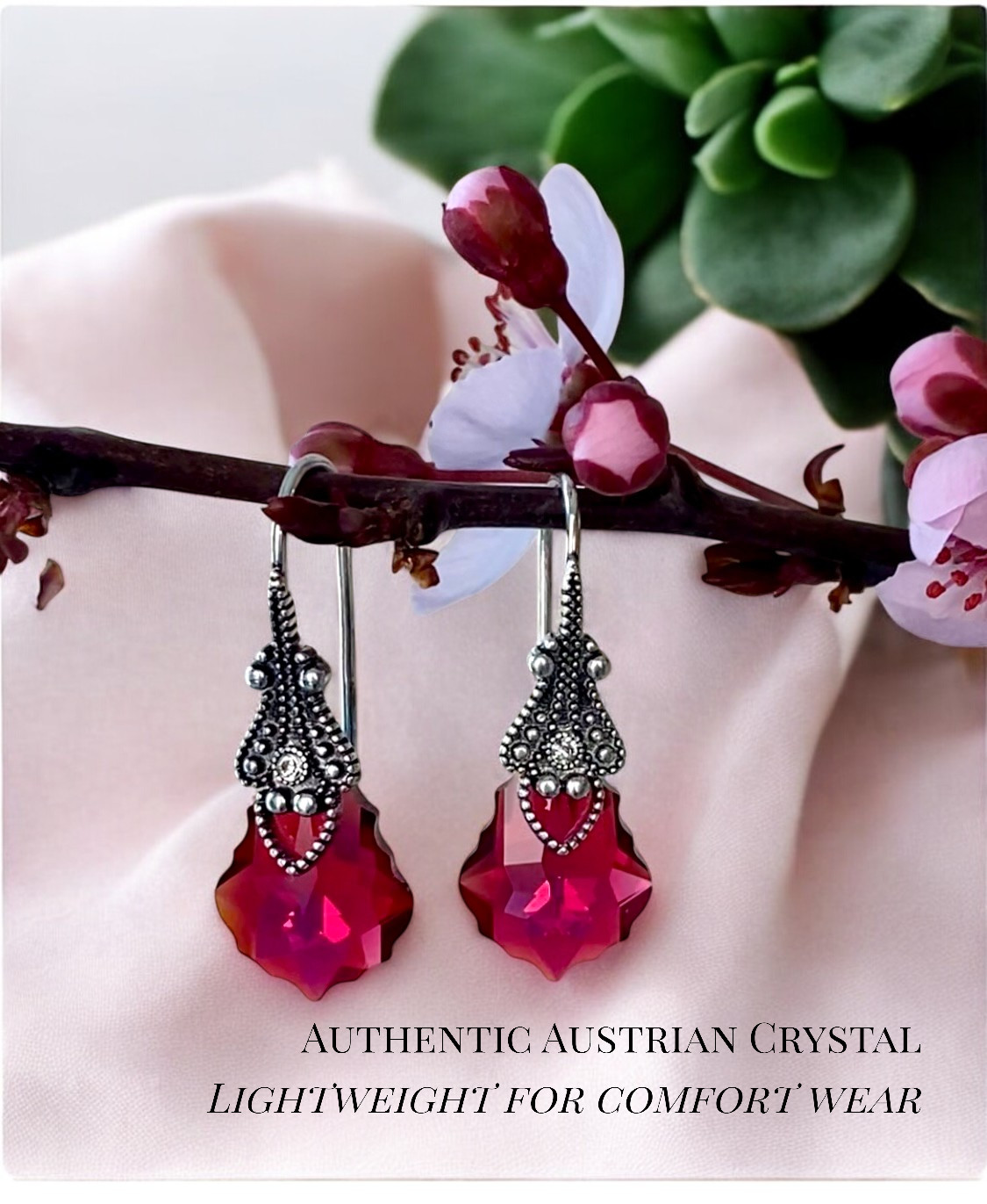 Austrian Crystal Red Iridescent Vintage Victorian Dangle Earrings for Woman