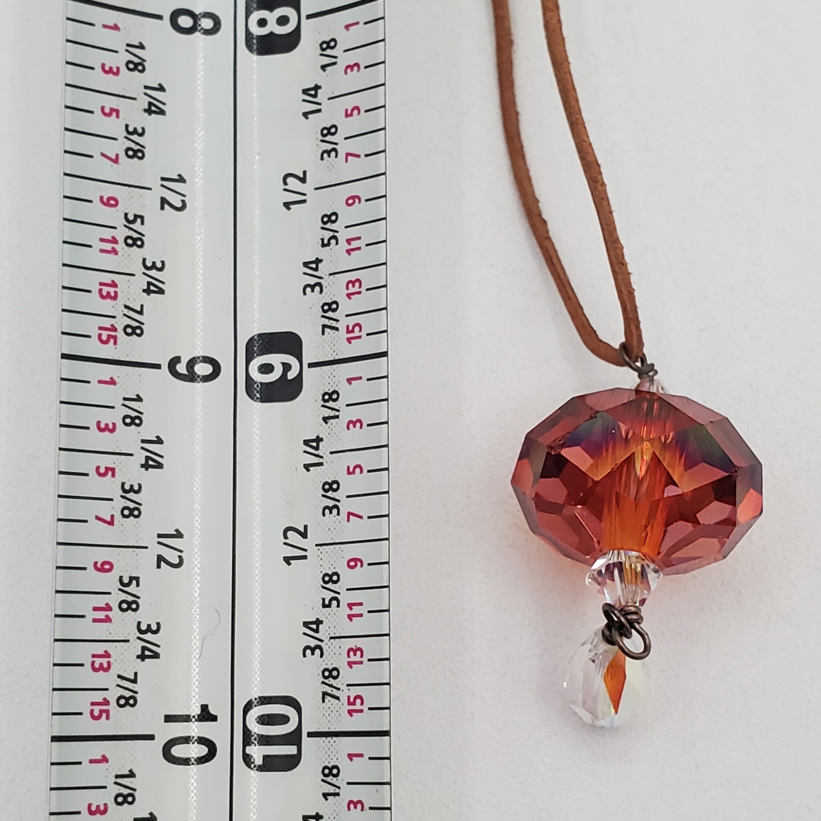 VTG 925 Faceted Amber Tone Crystal Necklace 18in Sterling Clasp Raw Leather Cord
