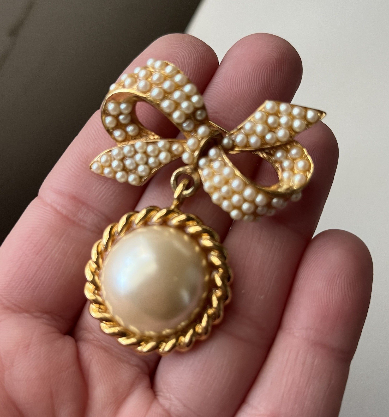 Vintage Seed Pearl Brooch Lot BSK ART TACOA moon fleur de lis Victorian Revival