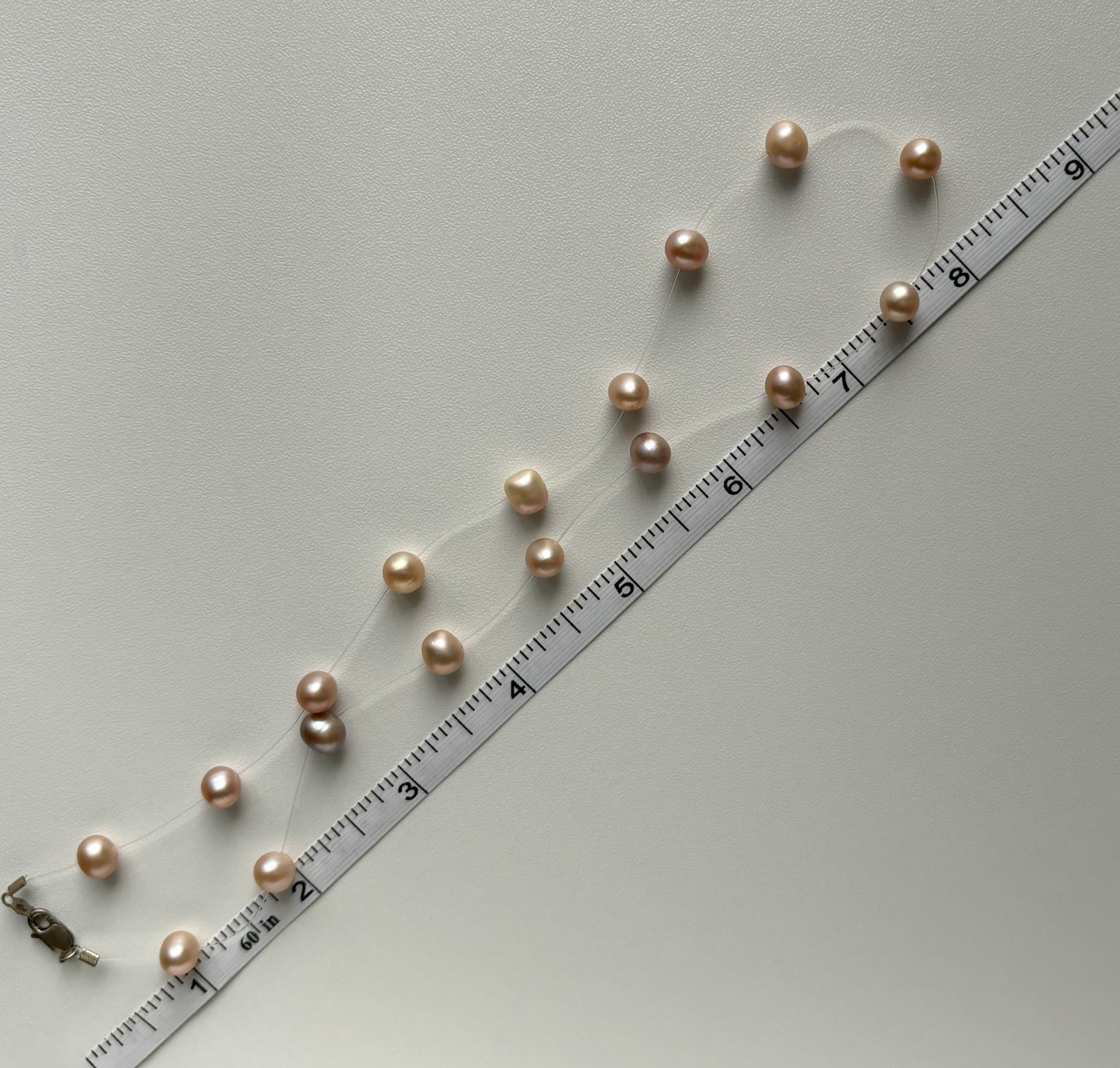 Vintage 925 Sterling Silver Floating illusion Pearl Necklace 17.5in Ladies 8.62g