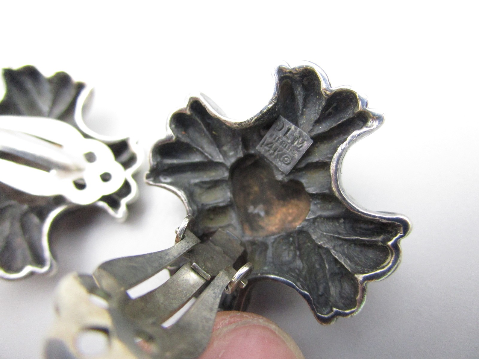 DIAN MALOUF STERLING SILVER CROSS W/ 14K HEART CENTERS CLIP ON EARRINGS 20.7G