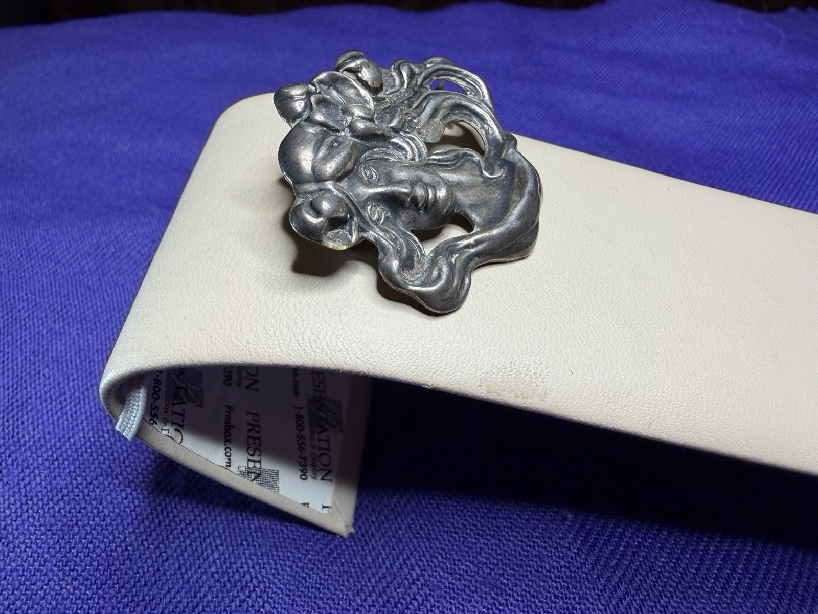 Antique Art Nouveau Sterling Top Lady Portrait Brooch Pin Floral Hair