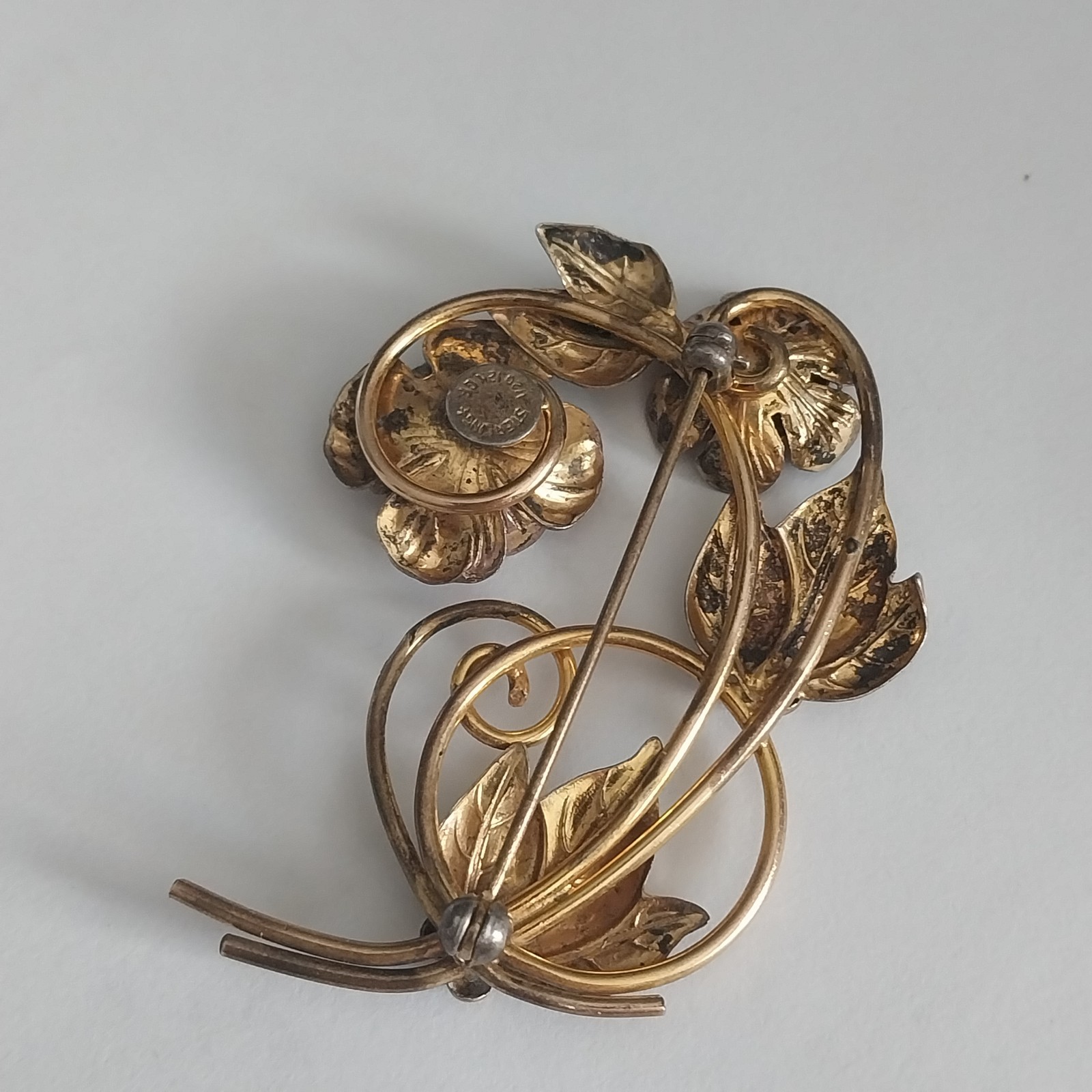 Vtg 1/20 12K GF Gold Filled over Sterling Silver Flower Brooch Pin 2-1/4″