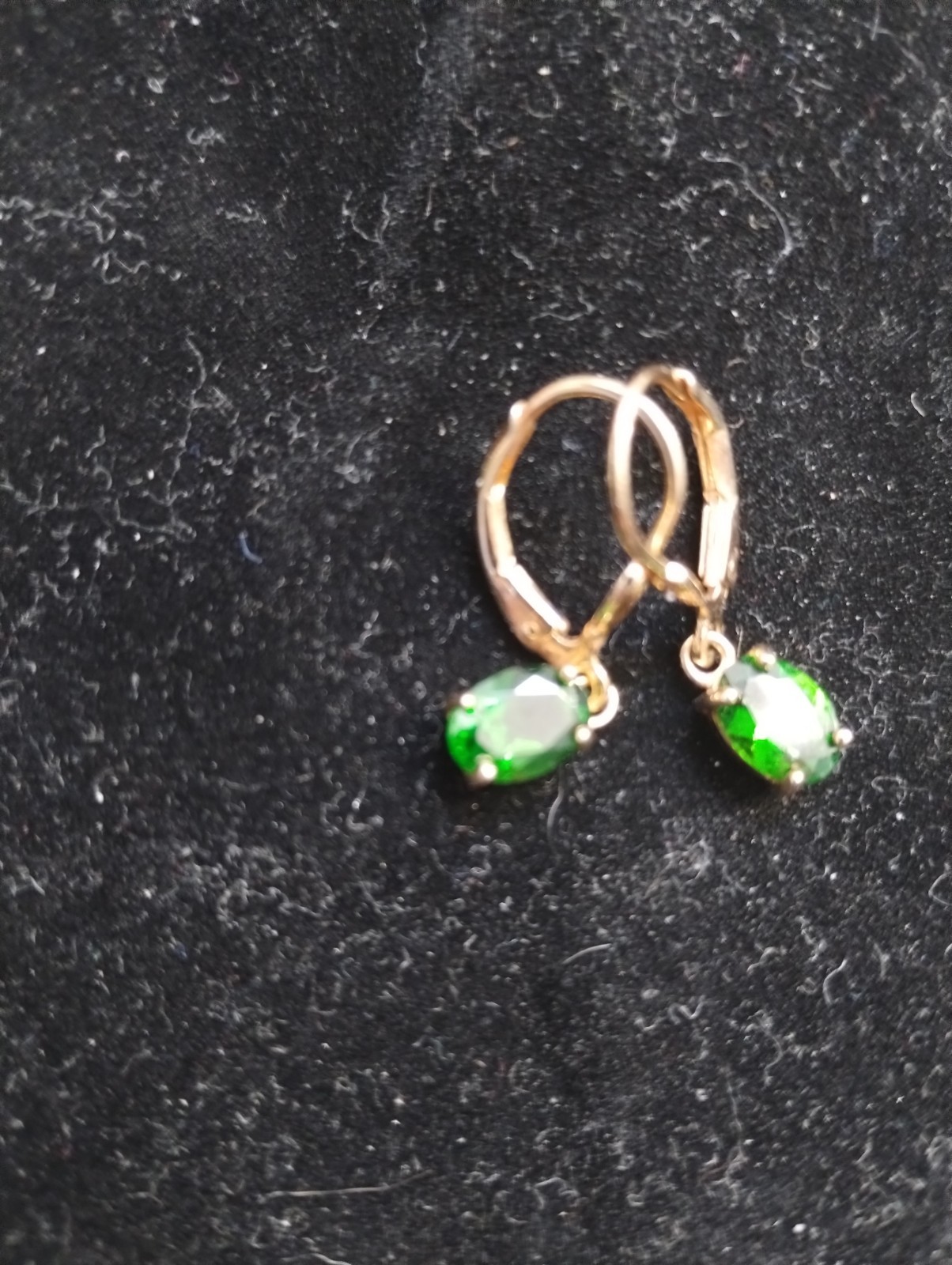 925 Sterling Silver/Gold Overlay Pierced Earrings green Rhinestone Drop Dangle