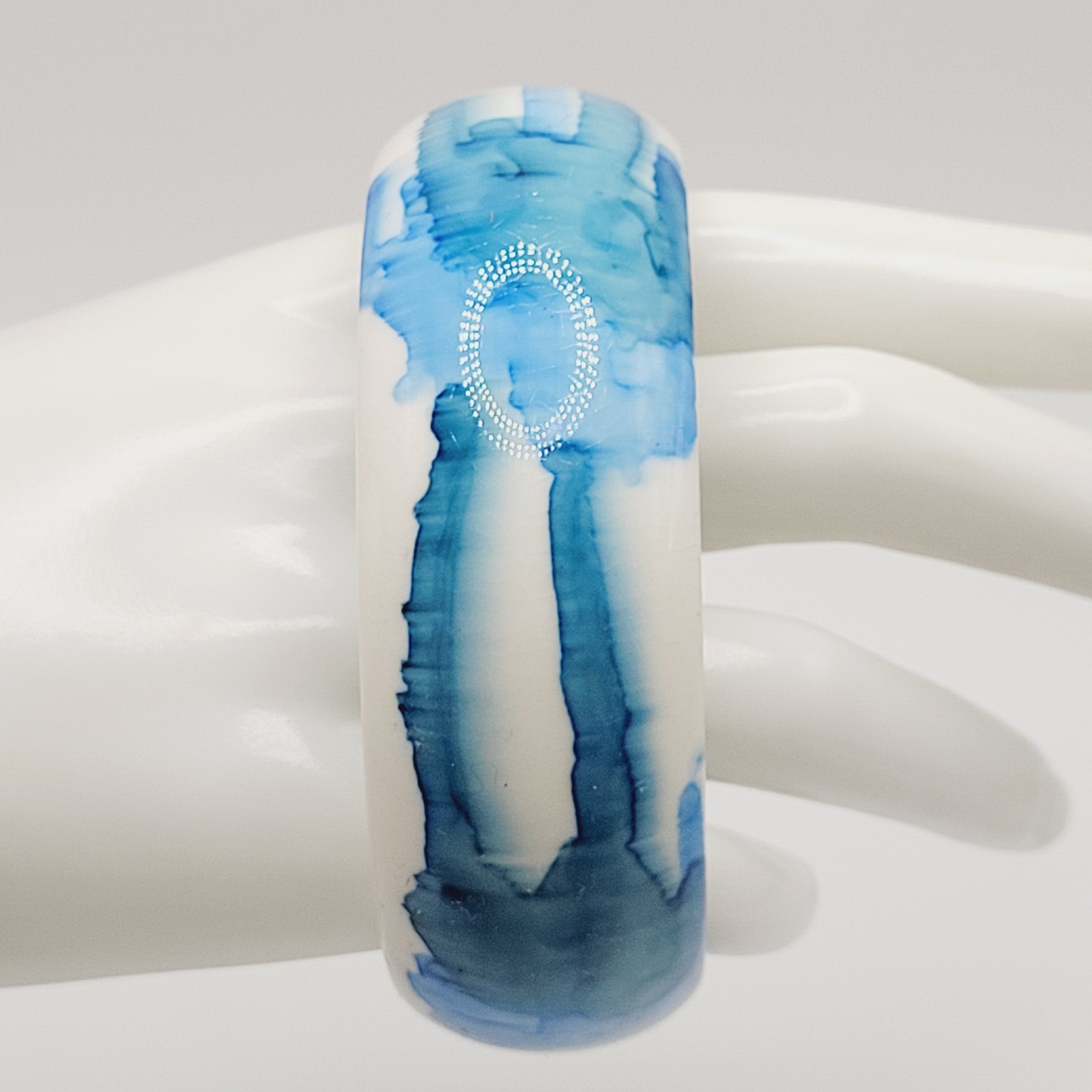 Marbled Watercolor Ink Blot Design Blue White Acrylic Chunky Bangle Bracelet