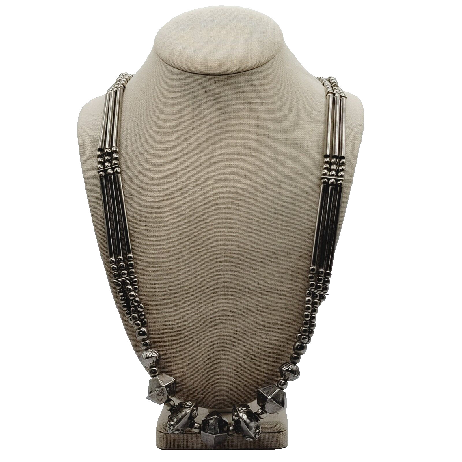 Unique Style Native Brutalist Industrial Silver Tone Metal Vtg Necklace 29 Inch
