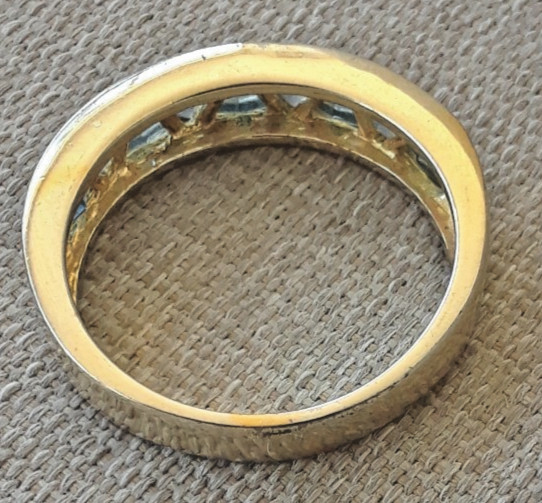 Vintage Trillion channel-set Blue CZ band ring 925 Gold Tone sterling silver PJM