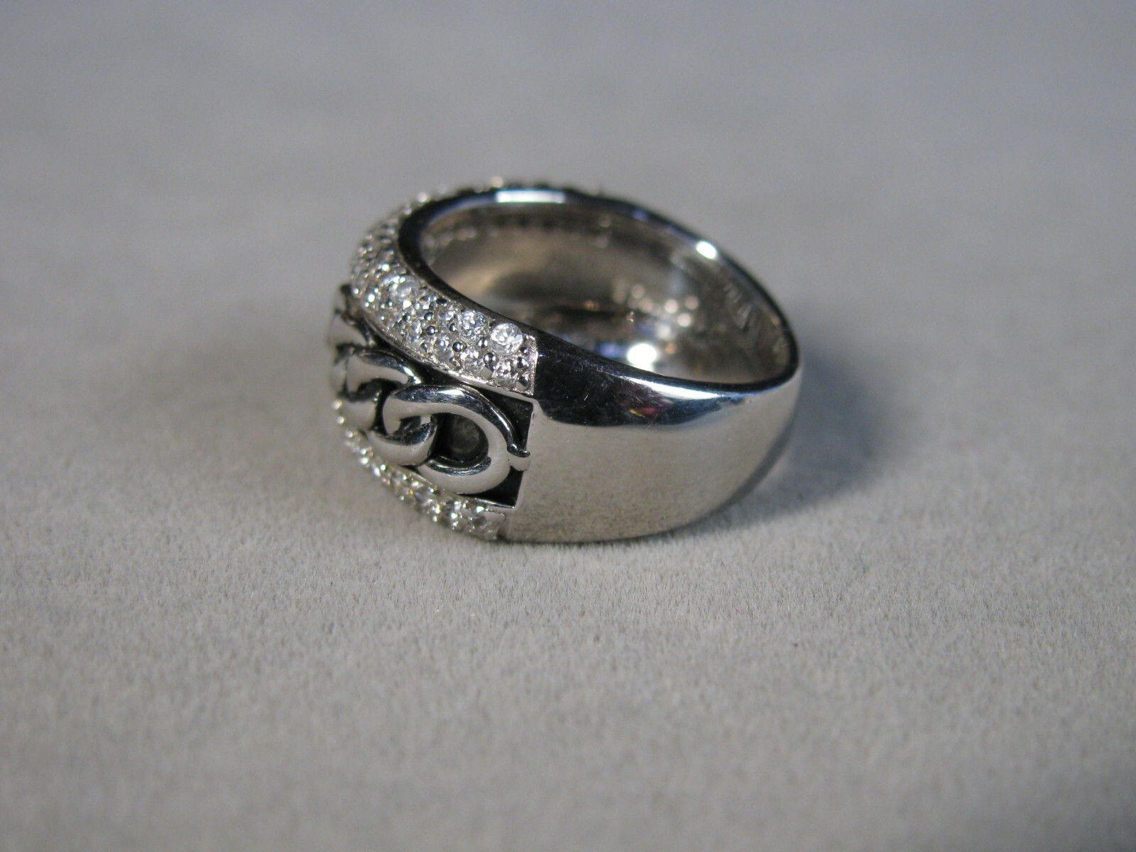 Vintage Sterling Silver Chain Link Look W/ Encrusted CZs Ring 5.5g Size 5 #J3215