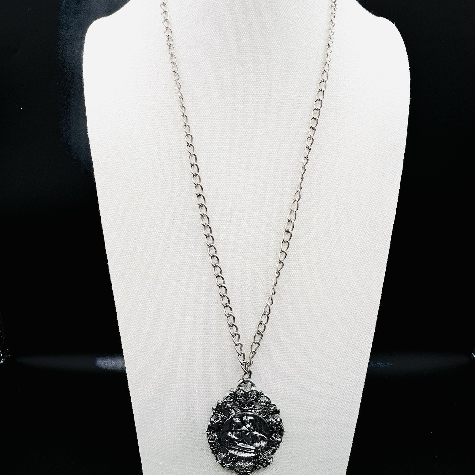 Vintage Pot Metal Horse Medallion Necklace Equestrian Gothic Large Statement