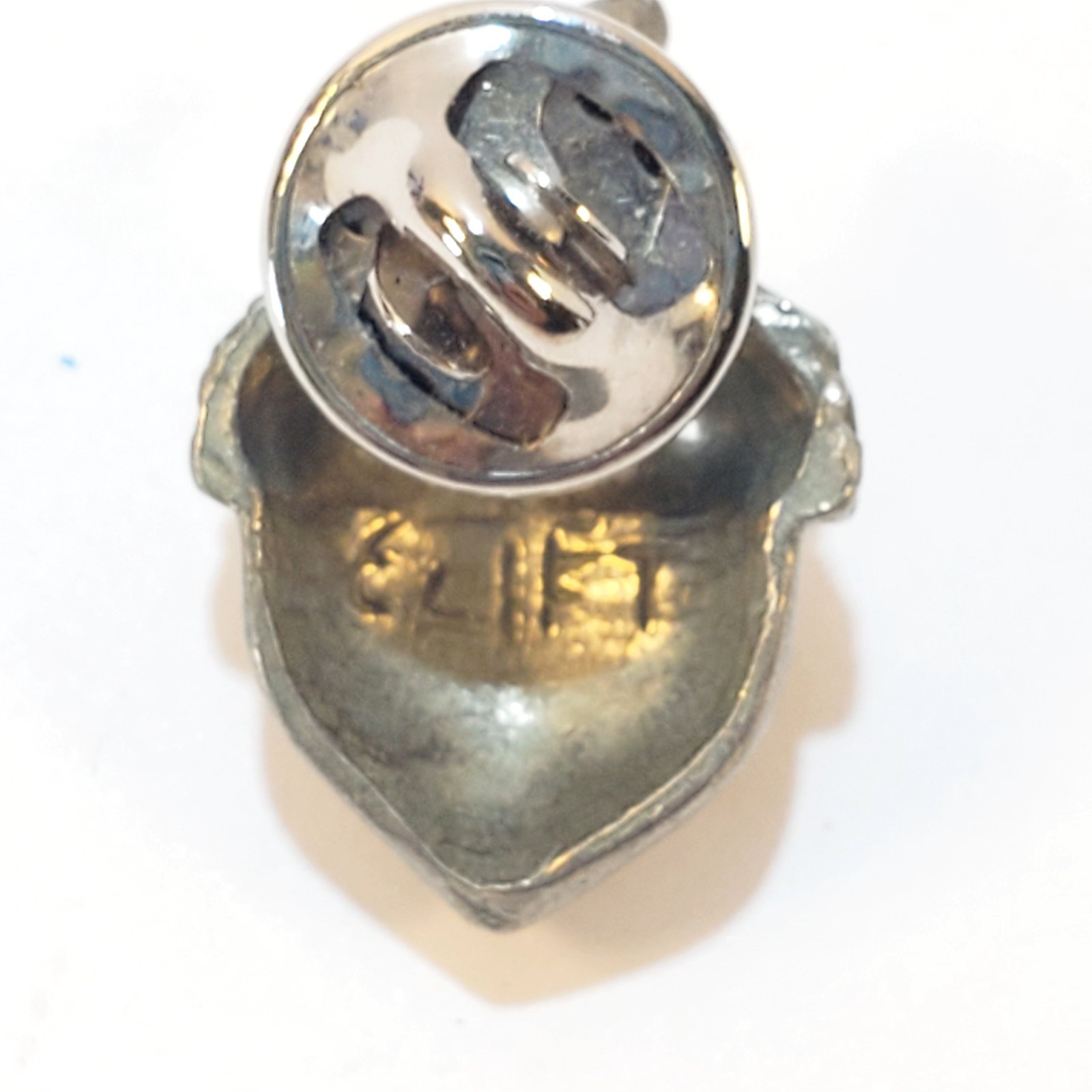 Vintage Signed Clift Pewter Figural Acorn Nut Lapel Pin Tie Tack Nature