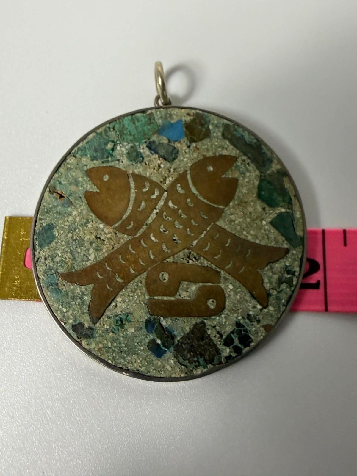 VTG Taxco Mexico Sterling Silver Mixed Metal Fish Pendant 925 Inlay Mid Century