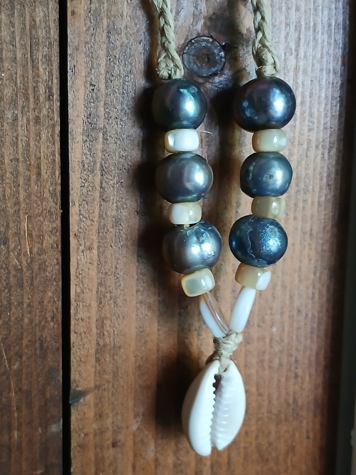 Blue Pearl Ocean Shell Necklace Hemp Cord Hippie Boho Travel Beach Wear