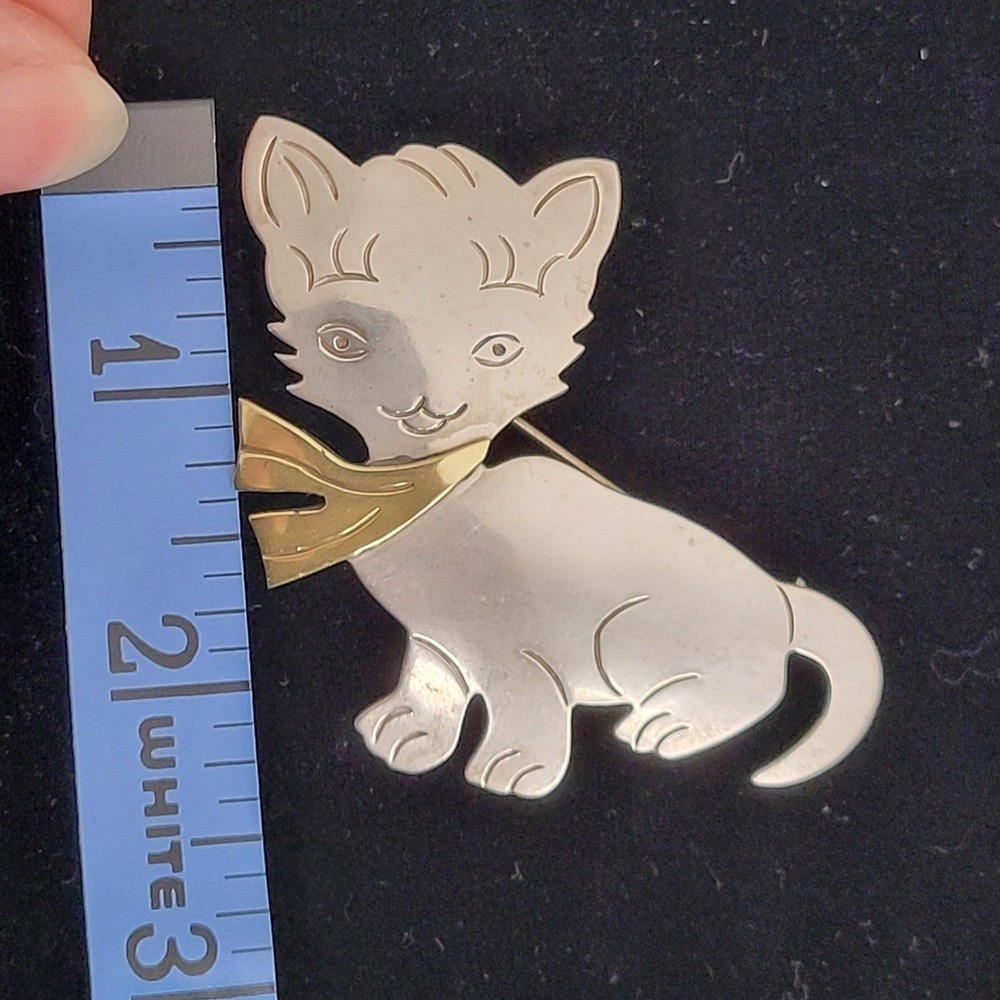 Sterling Silver 925 Kitten Cat Brooch Pin Pendant Vintage Taxco Mexico