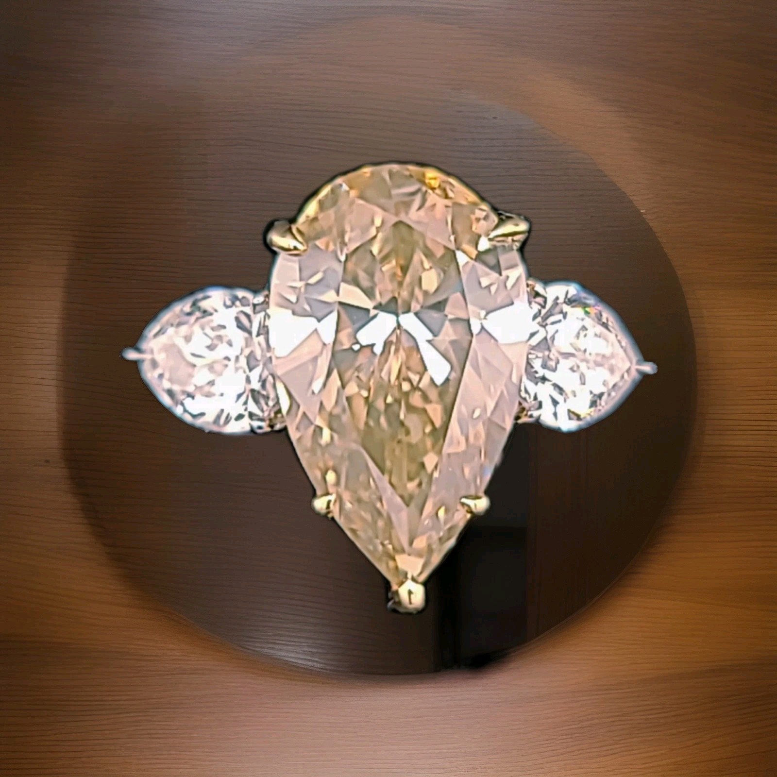 Platinum 18k Gold Engagement Ring 7.13ct.Natural Pear Champagne Diamond GIA