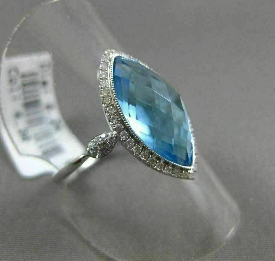ESTATE 4.54CT DIAMOND & AAA BLUE TOPAZ 14KT WHITE GOLD 3D MARQUISE HALO FUN RING