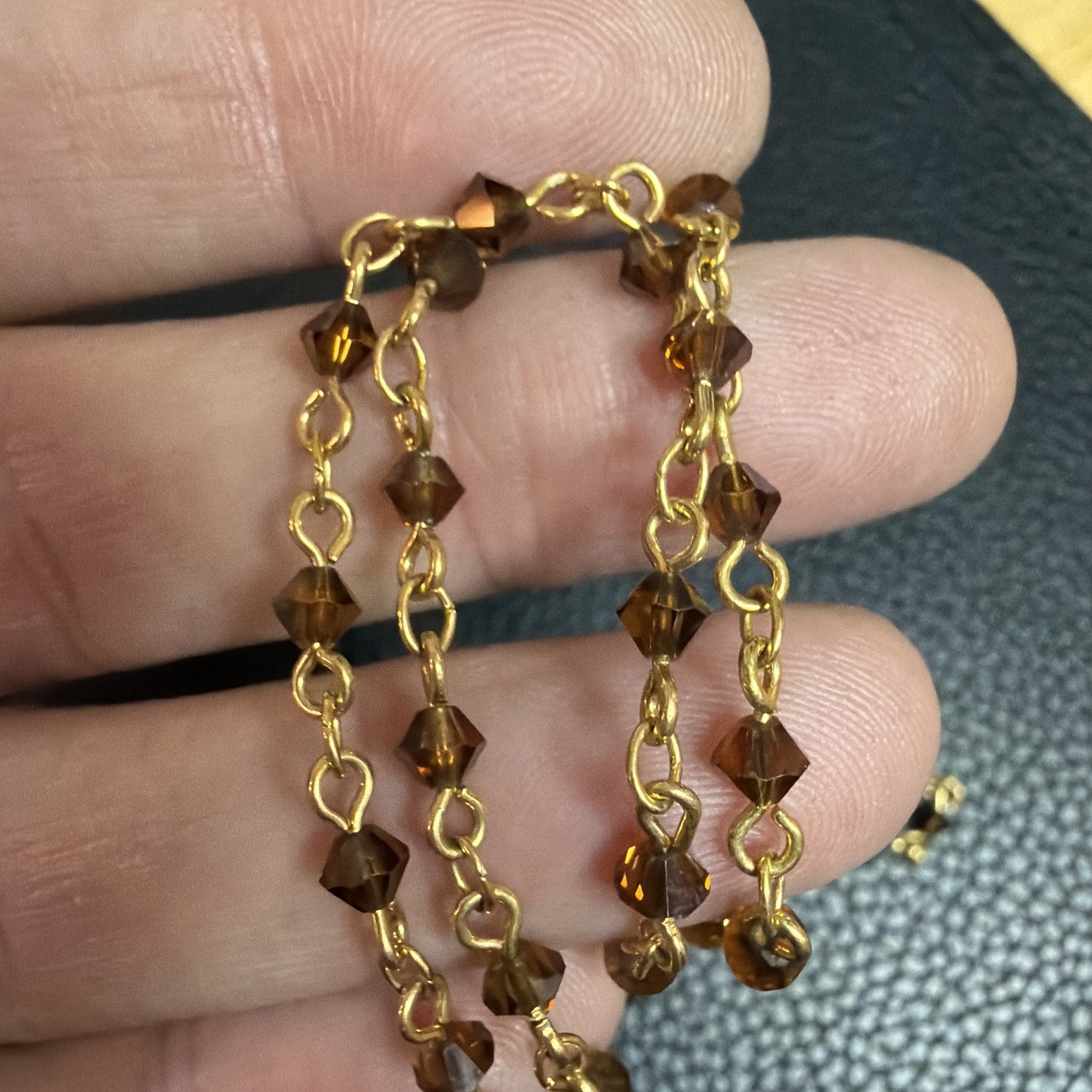 Vintage AUSTRIAN CRYSTAL USA – Gold tone Amber-Brown Color Crystals 35” Neck