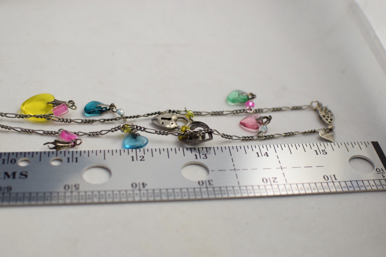 VTG? Glass Works Studio Glass Puffy Hearts Cupid Lock Heart Charm Necklace Read