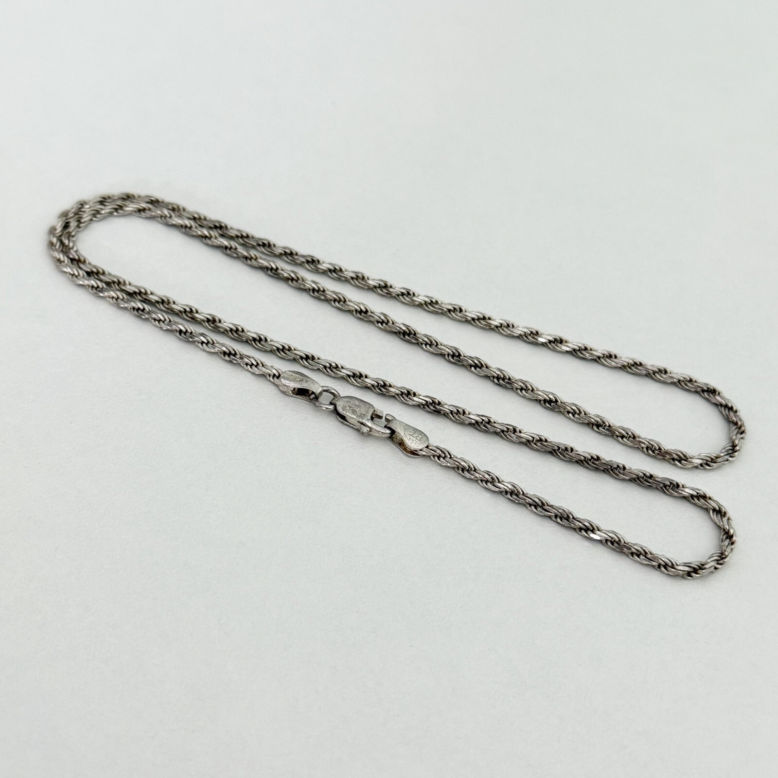 925 Italy Sterling Silver Vintage Rope Chain Link Necklace 17.5″