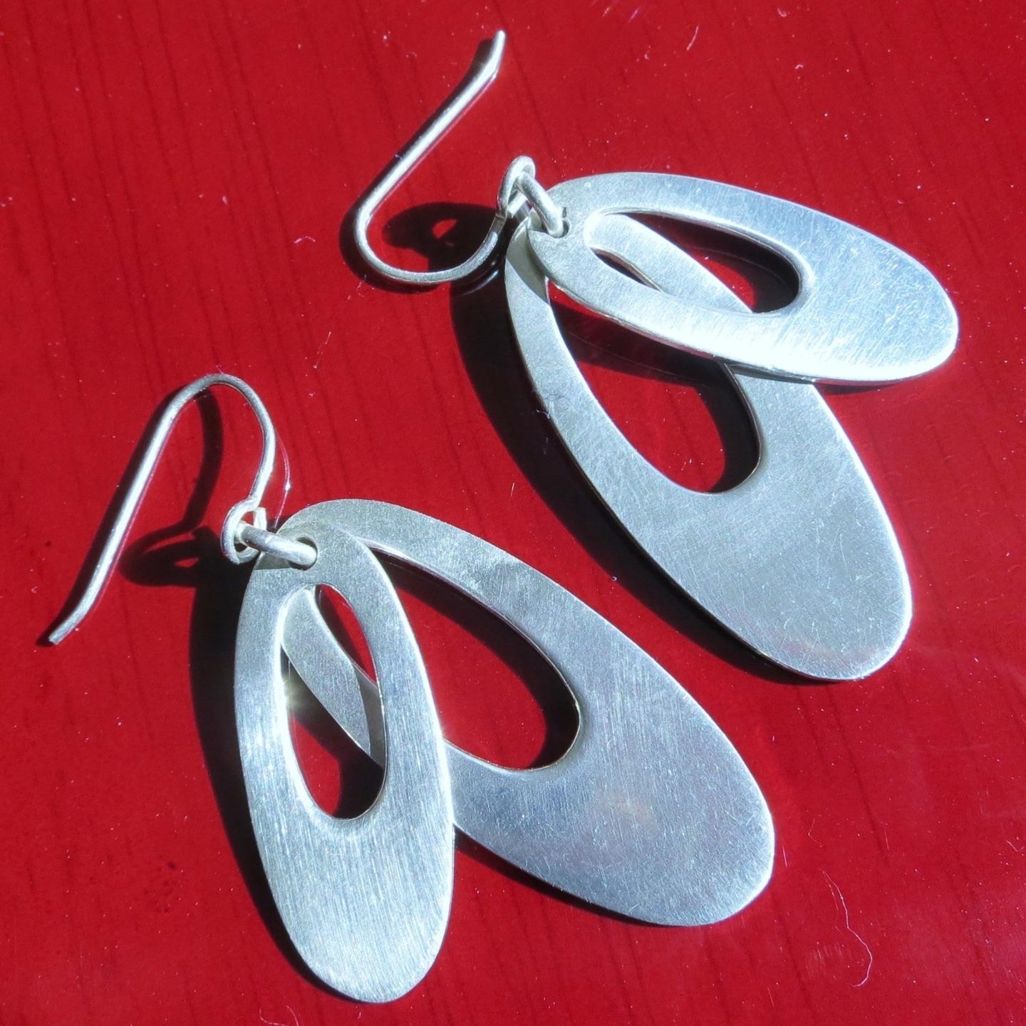 Dominique Dinouart 925 sterling silver earrings 2.0″ dangle layered drop 12.78gr