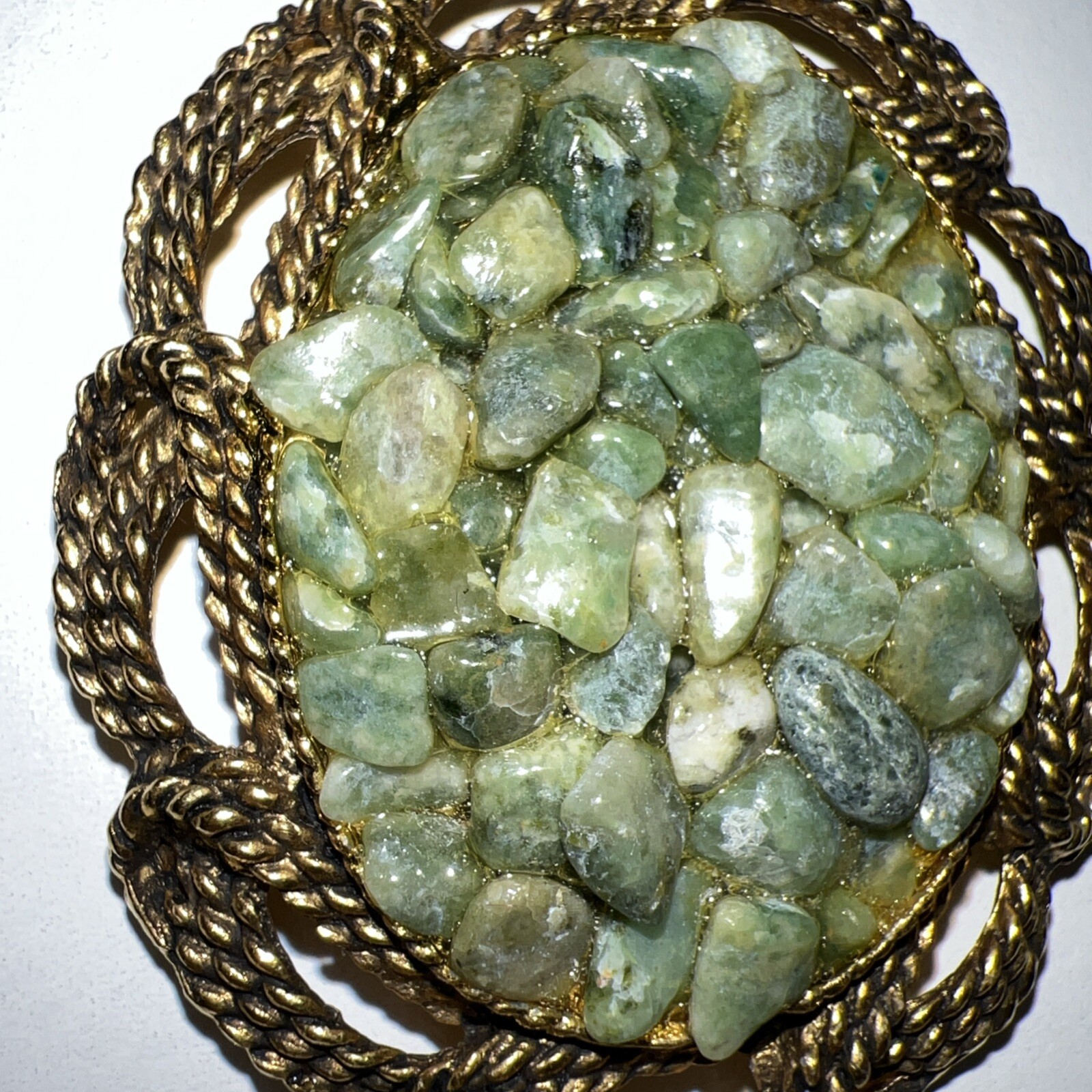 Vintage Pendant – Large Statement Green & Gold Tone Oval – No Chain Included