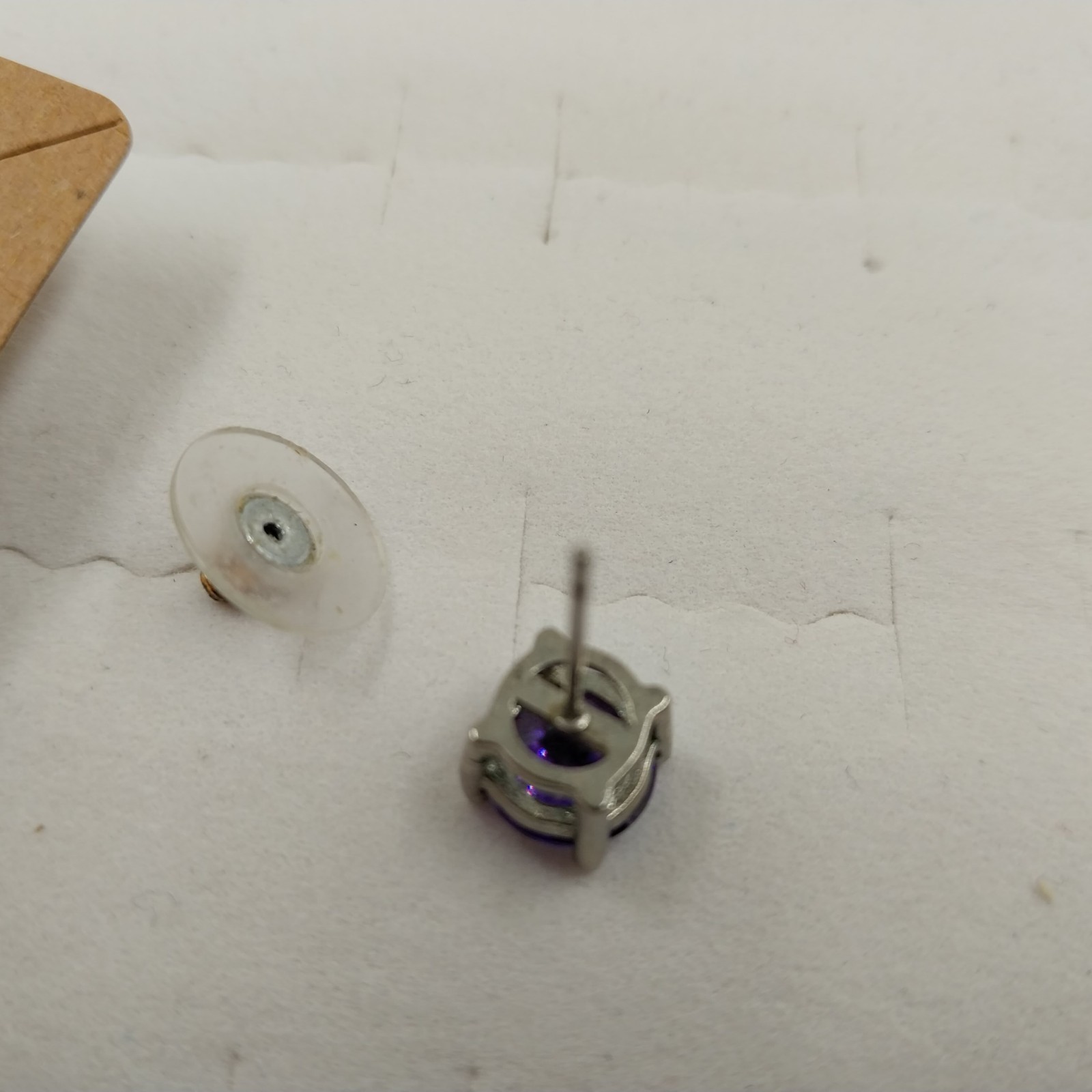 Set of 2 Pair Stud Earrings Silver Tone Purple Rhinestone and Blue Rhinestone