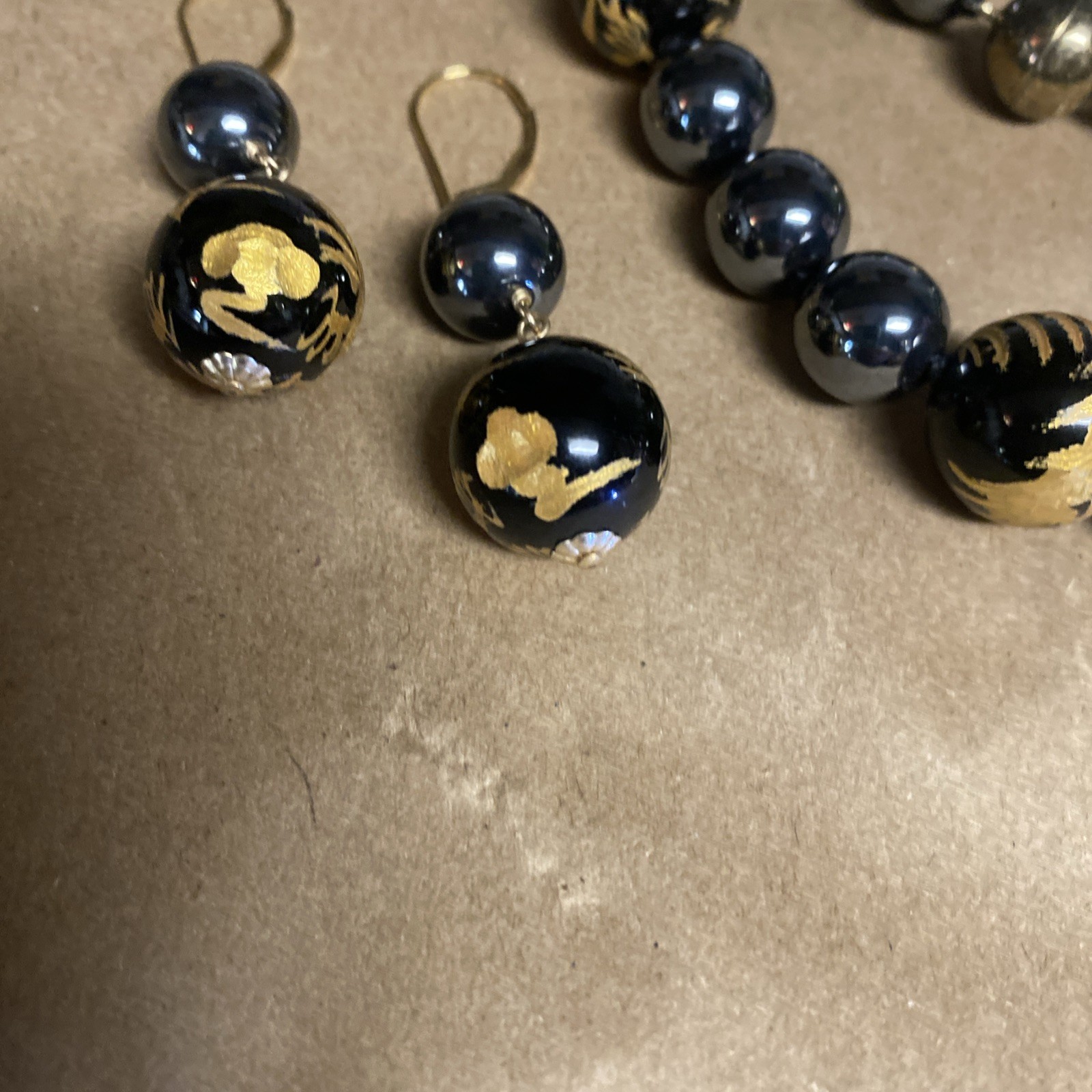 Black Onyx Chinese Embossed Dragon Necklace & Bracelet 925 Earrings Hematite