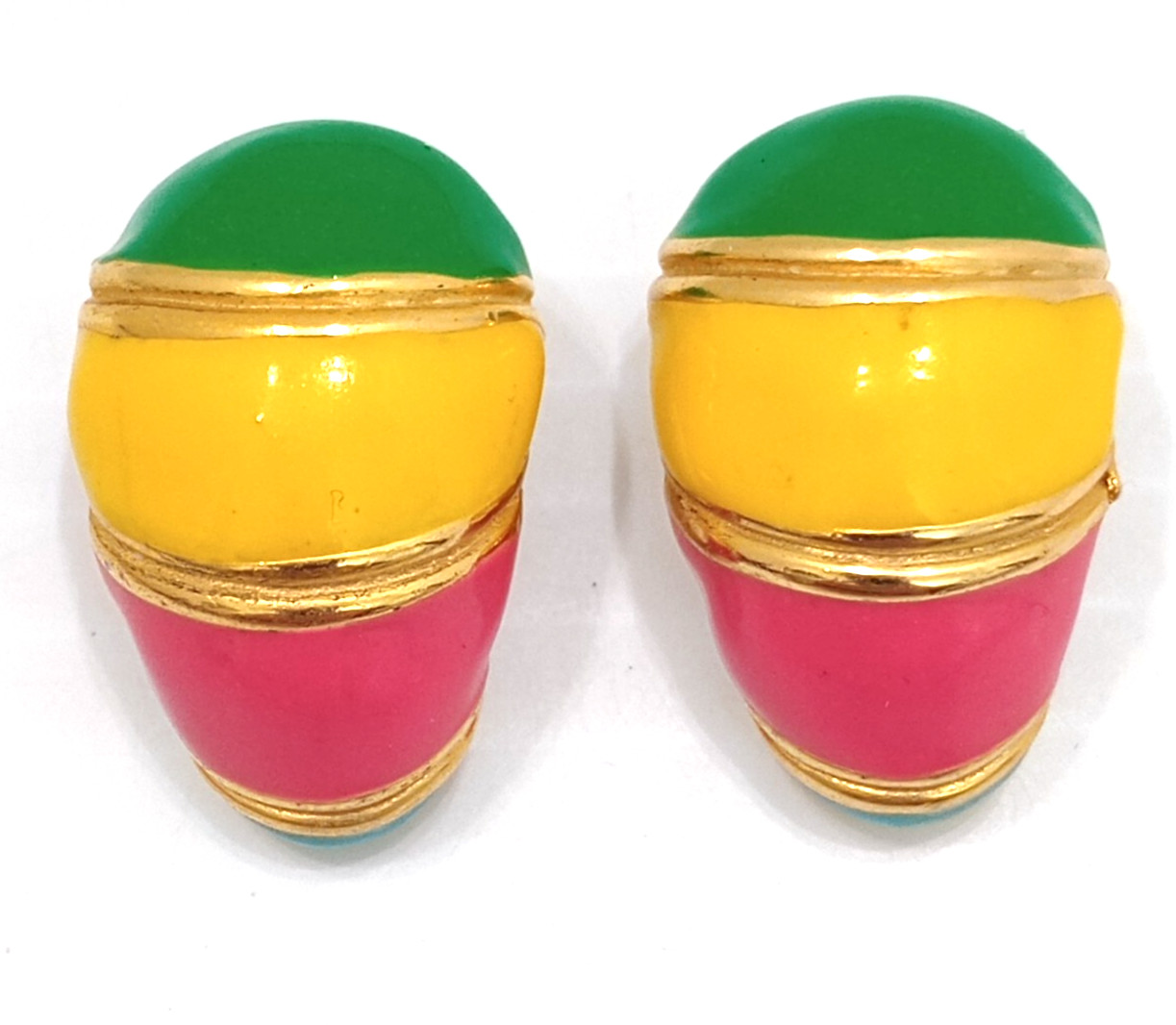 Gay Boyer Clip On Earrings Neon Pink Yellow Green Enamel Gold Tone easter