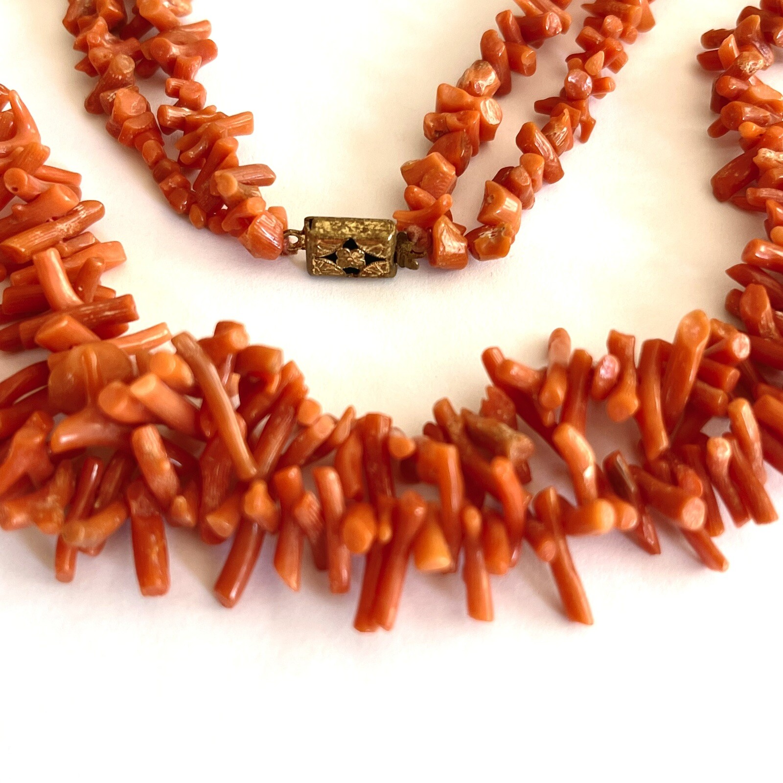 Antique Red Orange Branch Coral Necklace 2 Strand Natural 17in 44g VTG Art Deco